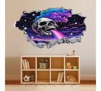 Sticker Mural 3D Crâne Arc-En-Ciel Nuage Autocollant De Tatouage Mural Brisé Décor De Chambre À Coucher Pour Garçons Paysage Abstrait Pour Bébé Pépinière Fille Chambre Mur Décors