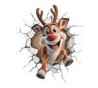Sticker mural 3D de Noël avec motif de renne pour les jours d'hiver festifs, décoration amovible pour portes, matériau PVC, marron, 35 x 39 cm