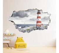 Sticker Mural 3D Décor De Chambre Décalcomanie De Chambre À Coucher Voilier Phare Tatouage Mural Paysage Insulaire Autocollant De Décor Pour La Décoration Peintures Murales