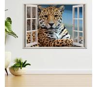 Sticker mural 3D Léopard Animal Autocollant de tatouage mural brisé Décor de chambre à coucher pour garçons Autocollants muraux pour Fille Enfants Chambre Mur Décors 55x96cm