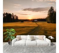 Sticker Mural 3D Papier Peint Panoramique Campagne Coucher De Soleil Paysage Peler Et Coller Fresque Murale 200x140 cm Brun Papier Peint Photo Créatif enfants DIY Salon intérieure Bureau Crèche