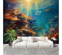 Sticker Mural 3D Papier Peint Panoramique Monde Sous-Marin Poisson-Clown ThèMe Peler Et Coller Fresque Murale 250x175 cm Bleu Papier Peint Photo Créatif enfants DIY Salon intérieure Bureau Crèche