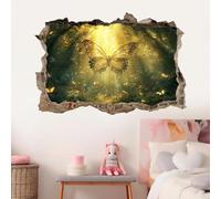Sticker Mural 3D | Papillon Autocollant De Décoration En D'Art | Paysage Ensoleillé De La Forêt Décoller Et Coller | Décor De Chambre D'Enfant De Chambre De FillesDe Bordure Fissurée