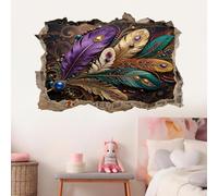 Sticker Mural 3D Plume Stickers Muraux Art Imperméable Bijoux Vintage Tatouage Mural Pour Enfants Chambre Salon Salle De Jeux Bébé Pépinière Décor À La Maison 87x58cm