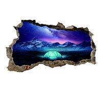 Sticker mural, 3D, pour chambre à coucher ou salon, motif de villes et paysage, h x l : 60 x 100 cm, (WL54 camping aurore boréale)