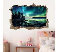 Sticker Mural 3D Smashed Art Decor Forêt D'Aurore Autocollants Muraux De Tatouage Mural Paysage Naturel Pour Chambre Pépinière Salon Autocollant Mural Maison Cadeau 67x45cm
