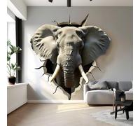 Sticker mural 3D tête d'éléphant - Effet illusion brisée réaliste en vinyle 110 x 110 cm