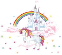 Sticker mural 85x96 cm - Licorne et château