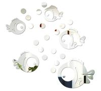Sticker Mural Acrylique 3D Poisson et Bulles Autocollants Miroir pour Chambre Salon Salle de Bain décoration Argent Label