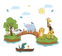 Sticker mural amovible 3D géant animaux de la jungle lion, éléphant, renard sur le pont pour enfants, garçons, bébés, enfants, chambre à coucher, salon, salle de bain, salle de classe, salle de jeux