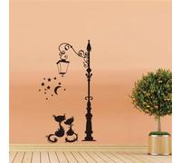 Sticker Mural Amovible Chat Réverbère Chambre Enfant Ambiance Chaude et Romantique Noir 58x51cm