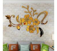 Sticker mural amovible en acrylique 3D avec miroir Fleur Art pour décoration d'espace de vie (doré)