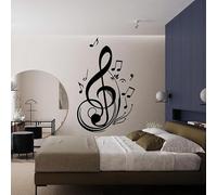Sticker mural amovible en vinyle avec clé de sol et note de mélodie - 68 x 42 cm