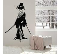 Sticker Mural Amovible Noir Japonais Geisha Samourai Épée Tatouage Sticker Mural Salon Création Culture Orientale 61X42cm