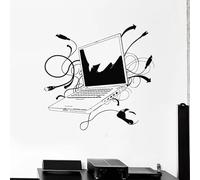 Sticker Mural Amovible Noir Thème Informatique Bureau Maison Espace de Travail Créer une Ambiance Techy 57x59cm
