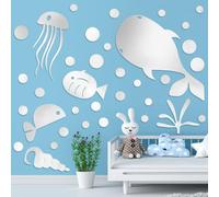 Sticker mural autocollant pour salle de bain, miroir de salle de bain, motif poisson de mer, miroir acrylique DIY, poissons de mer et décoration murale à bulles, décoration exquise pour la maison, la