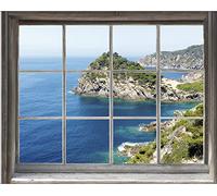 Sticker mural autocollant Trompe-l'oeil 75x60cm, Photo côtes et mer bleue, Déco intérieure, Idée cadeau originale