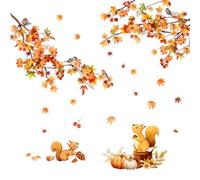Sticker mural automne - Stickers muraux feuilles, écureuils, oiseaux, décorations d'automne autocollant mural feuilles, écureuils, oiseaux, décoration maison