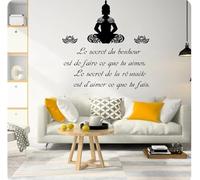 Sticker mural avec citation de Bouddha Lotus Le secret du bonheur Le succès est ce que vous aimez Sticker mural Chambre Salon, noir, 100 cm de haut x 97 cm de large