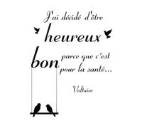 Sticker mural avec citation inspirante en français pour chambre à coucher, salle de jeux, décidé d'être heureux parce que c'est bon pour ma santé, mur familial-L-68x89cm-Black