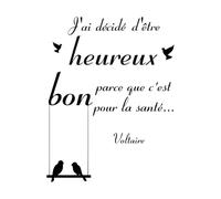 Sticker mural avec citation inspirante en français pour chambre à coucher, salle de jeux, décidé d'être heureux parce que c'est bon pour ma santé, petit mur familial - 43x56cm
