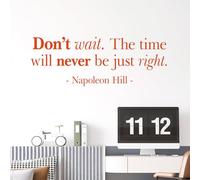 Sticker mural avec citation motivante « Don't Wait. The Time Will Never Be Just Right » [XXLarge] [Orange]