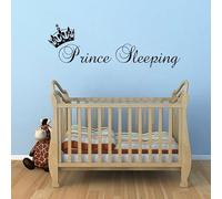 Sticker mural avec inscription « Prince Sleeping » et « Une couronne » - Pour chambre d'enfant - 57 x 20 cm