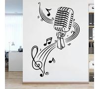 Sticker mural avec microphone, notes de musique, salle de jeux, bureau, groupe de rock jazz, guitare, piano, sticker mural miniature, décoration de salle de classe