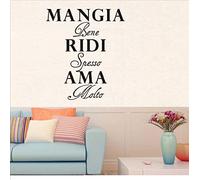 Sticker mural avec phrase Mangia Bene, Ridi Spesso, AMA Molto : pour salle à manger, cuisine et décoration de la maison - Autocollant mural en vinyle 58 × 65 cm