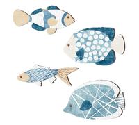 Sticker mural avec poisson - finition en bois rustique fait à la main, art mural côtier, thème lac vintage, ornement de maison sur la plage avec crochets pour accrocher | Décoration P