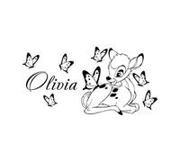Sticker mural Bambi personnalisé avec nom de bébé, autocollant mural personnalisé en vinyle pour chambre d'enfant, cadeau pour la maison-S-29x57cm-Black