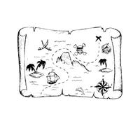 Sticker Mural Bateau Pirate et Carte au Trésor pour Salle de Classe, Chambre d'Enfant, Neverland - S-40x56cm-Black