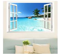 sticker mural Beach Resort fenêtre vue 3d art amovible décalque de vinyle décoration murale