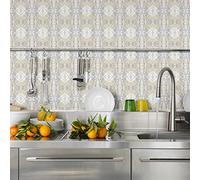 Sticker Mural Carrelage adhésif Cuisine Salle de Bain - 24 Stickers Carreaux DE Ciment Effet MARBRE Gris ET DORÉ - 24stickers10x10cm