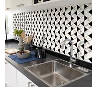 Sticker Mural Carrelage adhésif Cuisine Salle de Bain - 24 Stickers Carreaux DE Ciment Effet MARBRE Noir ET Blanc DORÉS - 24stickers10x10cm