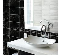 Sticker Mural Carrelage adhésif Cuisine Salle de Bain - 24 Stickers Carreaux DE Ciment MARBRE Noir DE Rio - 24stickers10x10cm