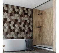 Sticker Mural Carrelage adhésif Cuisine Salle de Bain - CARREAUX DE CIMENT HEXAGONES SHADES OF BROWN - 28stickershexagones20x18cm