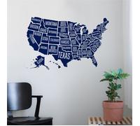 Sticker mural, carte des États-Unis, décoration pour maison, bureau, chambre, salon, fenêtre, bleu