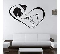 Sticker Mural Chien Chat Coeur Amour Noir et Blanc Convient pour Animalerie Clinique Vétérinaire Décoration Murale Maison Sticker Mural Vinyle 42x28cm
