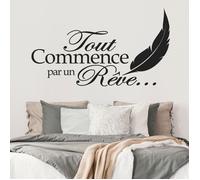 Sticker Mural - Citation Tout commence par un rêve... - 3617689657639 - Noir - 47x81 cm