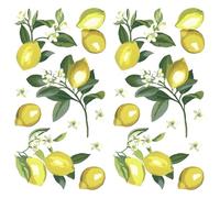 Sticker mural citrons jaunes et feuilles vertes aquarelle - Grande décoration murale 175 x 110 cm pour cuisine, salle à manger, véranda, bar, ferme ou coin méditerranéen