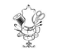 Sticker mural couture décor studio de couture bouton ciseaux couture autocollant mural couture signe vinyle couturière artisanat salle décor petit - 31x42cm