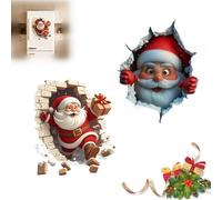 Sticker Mural Créatif De Noël, 3D Décor Mural De Père Noël, Rompre À Travers L'effet Mural, Décoration Murale Amovible Pour Les Fêtes Fin D'année, Fenêtres Et Réfrigérateurs (#Set, 2 PCS)