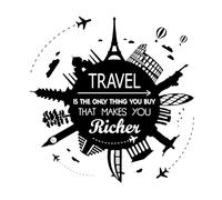 Sticker mural de voyage Le voyage vous rend plus riche Stickers muraux pour salon Décoration de la maison Vinyle Chambre d'enfants Papier Dortoir-S-28x28cm-Black