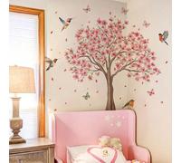 Sticker mural décoratif avec arbre floral romantique, petit oiseau et pétales. Pour la décoration de la chambre d'enfants, de bébé et de la pépinière. Faveurs de fête pour les enfants Style B (fleurs 