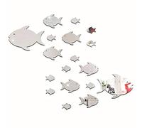 Sticker Mural Décoratif en PVC Poisson 3D Effet Miroir Acrylique Argenté pour Salon Chambre Salle de Bain Magasin Café Stable Imperméable