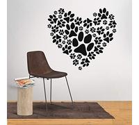 Sticker mural décoratif en vinyle Motif cœur et pattes de chien