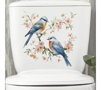 Sticker mural décoratif pour salle de bain Motif oiseaux bleus et fleurs de cerisier 29 x 29 cm