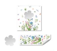 Sticker mural en PVC avec motif fleur et feuille verte dessinée à la main avec effet miroir pour améliorer l'ambiance intérieure dans de nombreux espaces