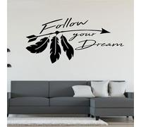 Sticker mural en vinyle avec citation « Follow Your Dreams » - Décoration d'intérieur pour salon - Motif flèche - 90 x 42 cm